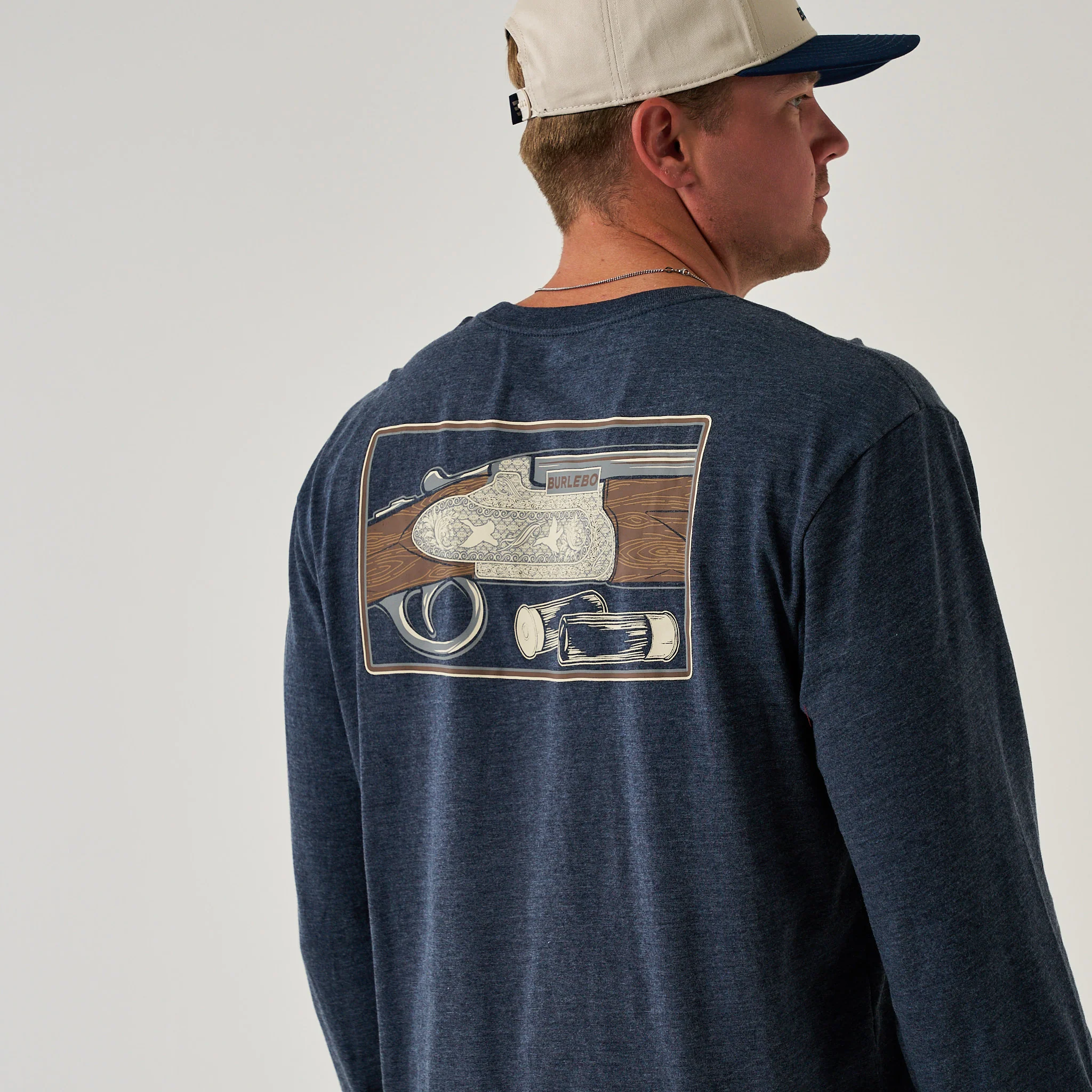 Long Sleeve Tee - BURLEBO Shotgun - Heather Navy - Image 4