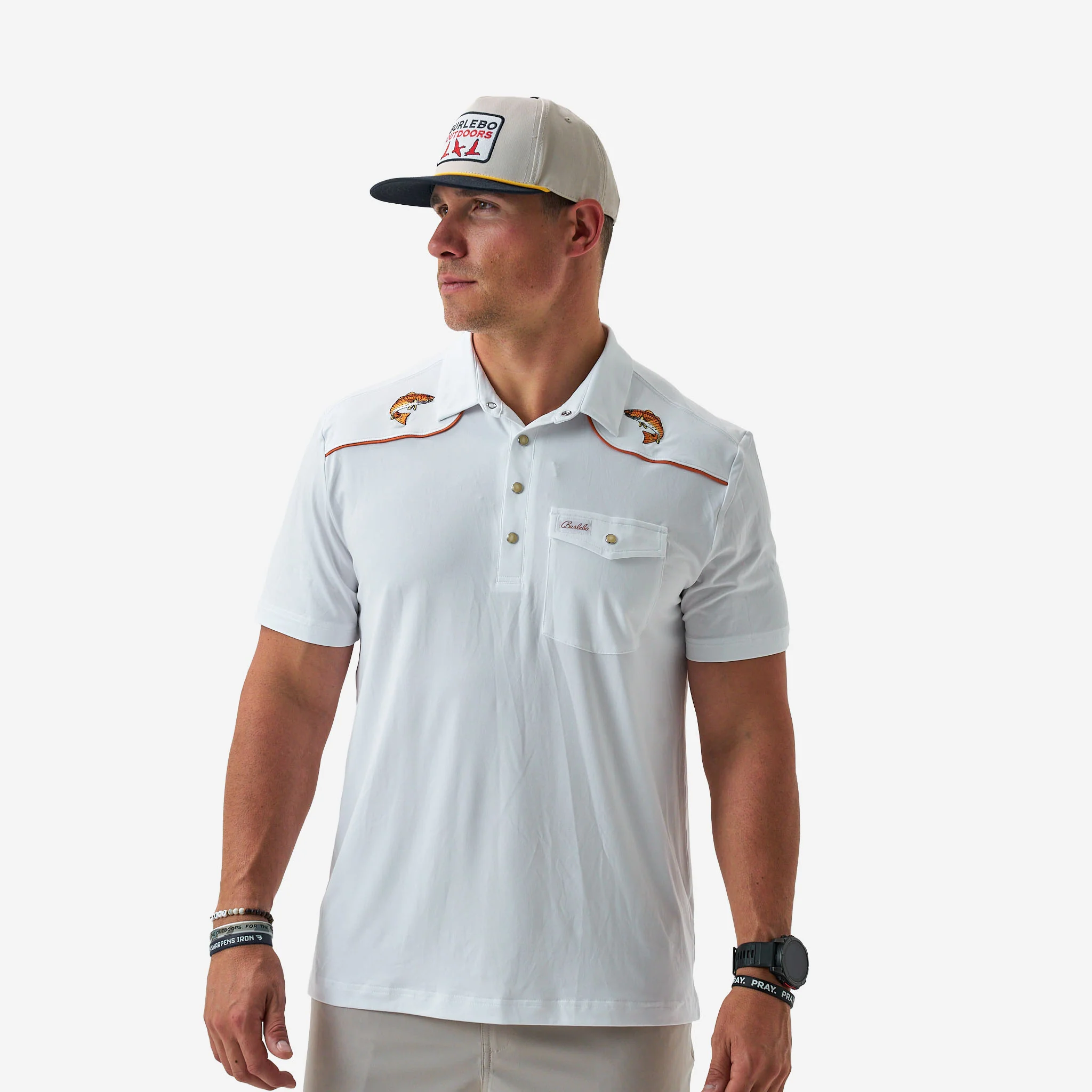 Pearl Snap Performance Polo - Redfish - White - Image 6