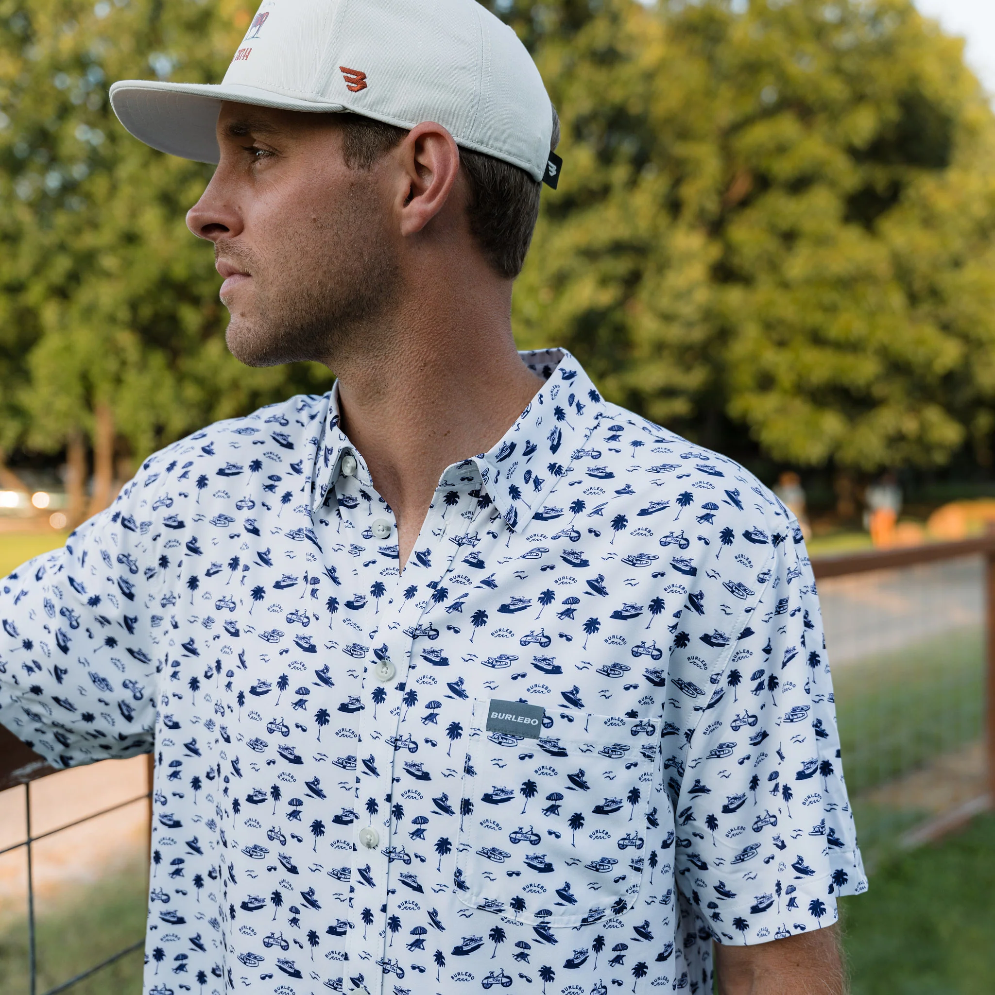 Performance Button Up - On The Water - Cream/Navy - Image 6