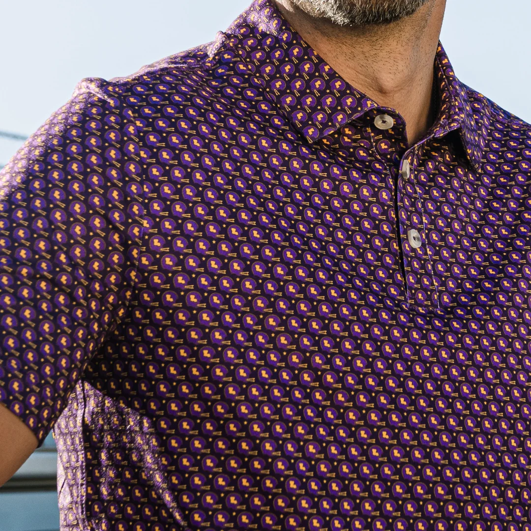 Performance Polo - Vintage Helmets - Purple and Yellow - Image 7