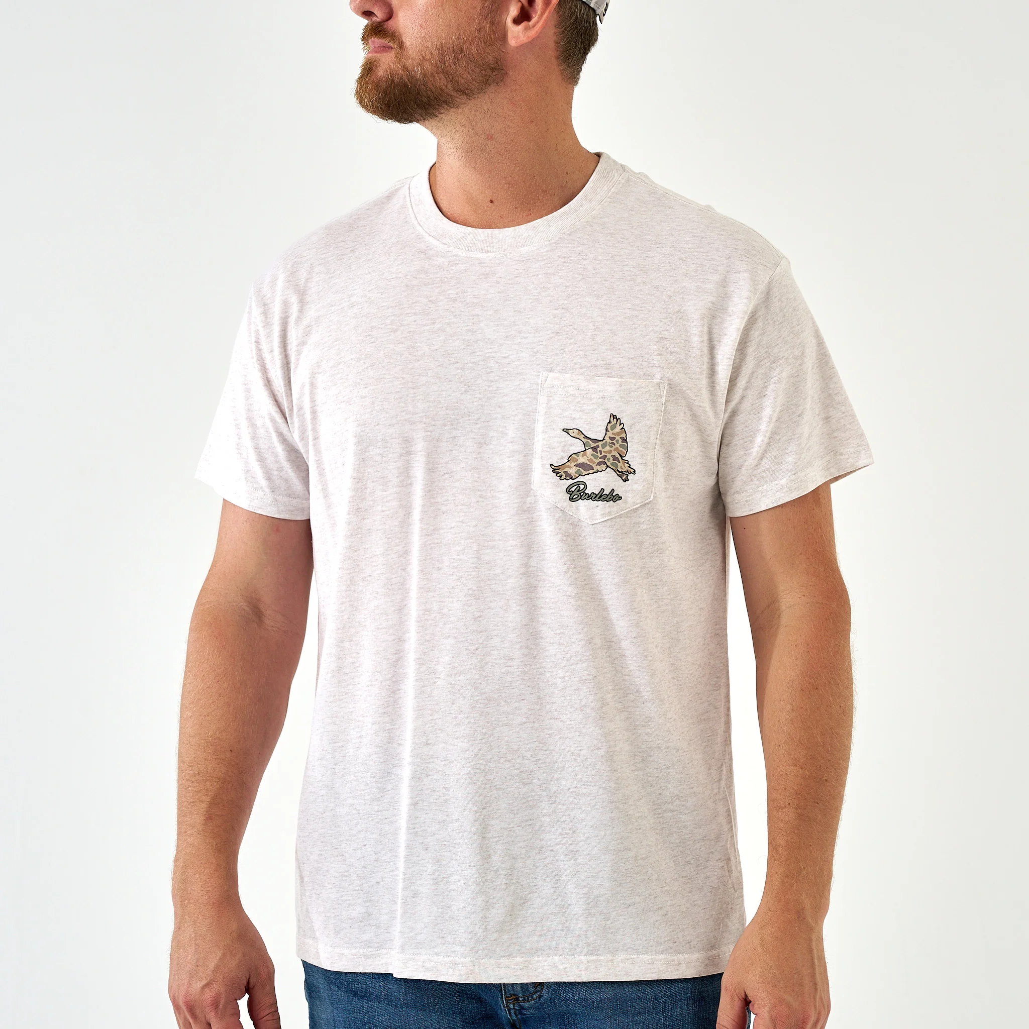 Short Sleeve Tee - Flying Pintail Camo Duck - Heather Oat - Image 2