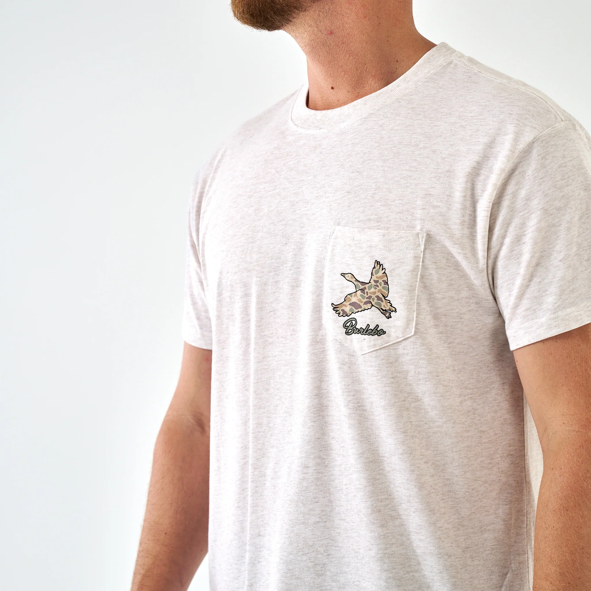 Short Sleeve Tee - Flying Pintail Camo Duck - Heather Oat - Image 3