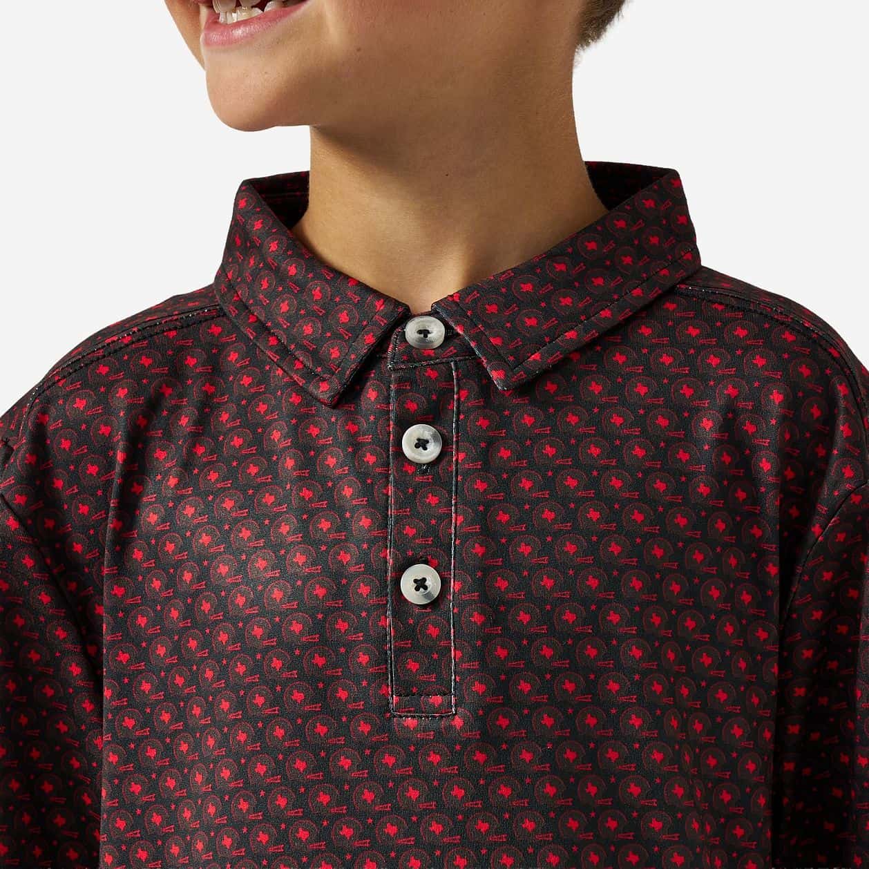 Youth Performance Polo - Vintage Helmets - Black and Red - Image 3