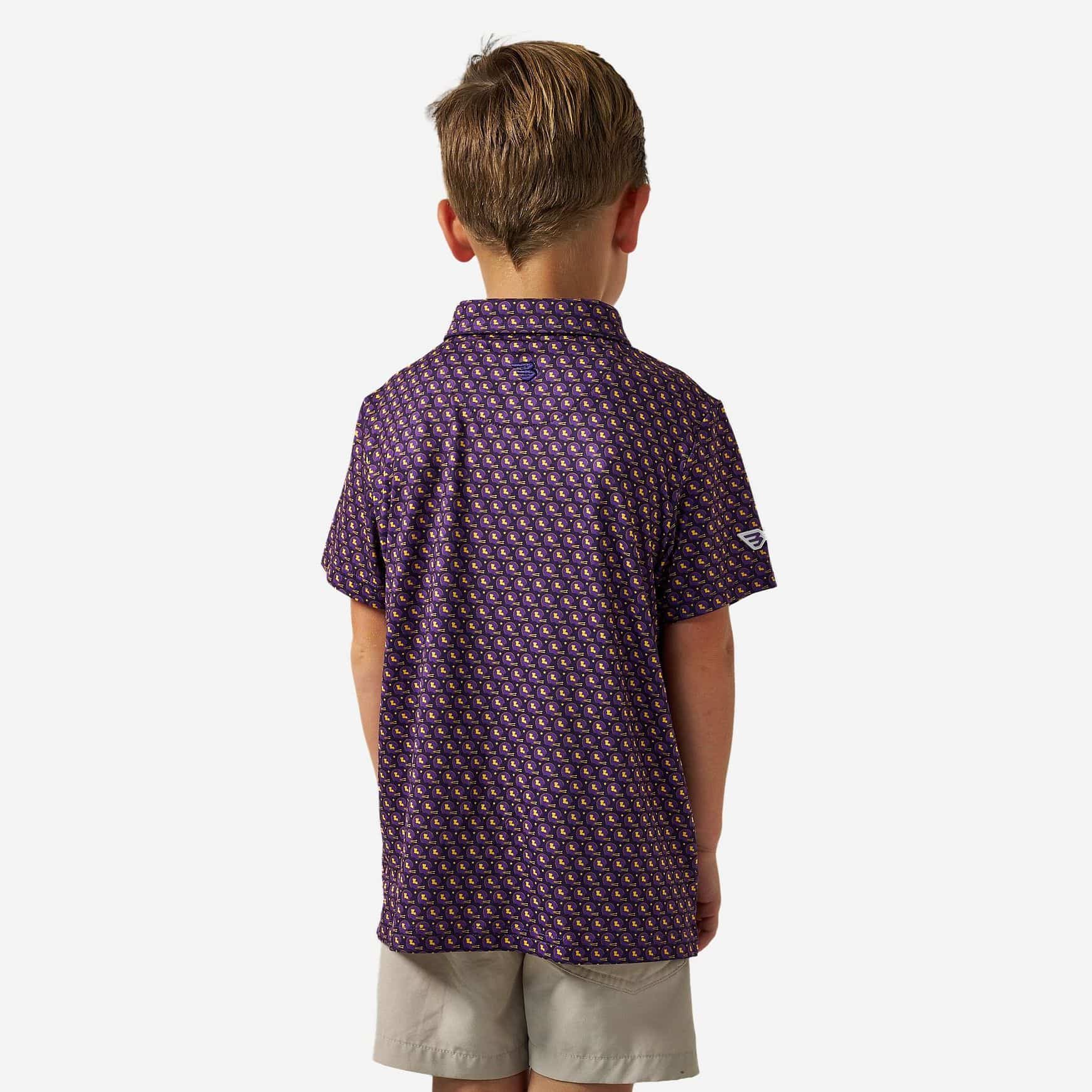 Youth Performance Polo - Vintage Helmets - Purple and Yellow - Image 4