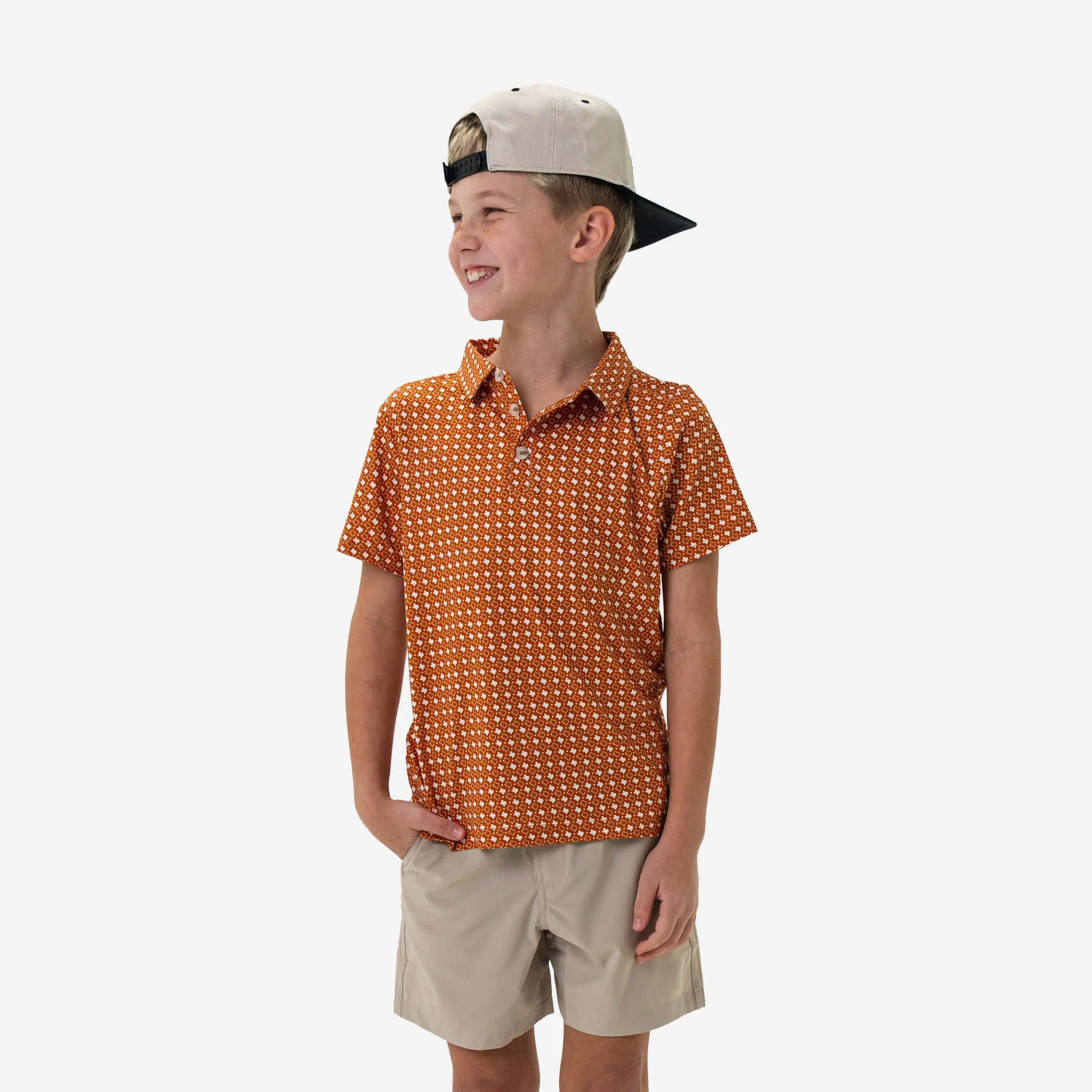 Youth Performance Polo - Texas - Orange & White - Image 4